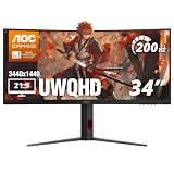 AOC 34 Inch Curved Gaming Monitor UWQHD 200Hz VA 0.3ms HDR