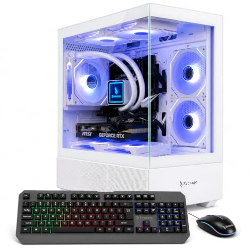 Evounic Gaming Desktop PC Computer Liquid Cooled 12-Core Processor, GeForce RTX 4060 GDDR6, 64GB RAM, 512GB NVMe SSD + 1TB HDD, WiFi 6 & BT 5.4, 7× ARGB Fans, 650W PSU, Windows 11