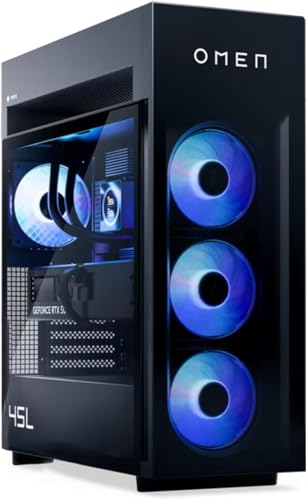 PCONLINE HP Omen MAX 45L 5090 Gaming Desktop, AMD Ryzen 9 9900X3D 5.5GHz, Geforce RTX 5090, 128GB DDR5 RAM, 8TB SSD, RGB Light Studio, LCD Liquid Cooler, DP, HDMI, Wi-Fi 7, Windows 11 Pro, Black