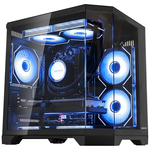 HOENGAGER AI Gaming PC Desktop, Radeon RX 9060 XT 16GB, AMD Ryzen 7 7800X3D, 32GB DDR5 RAM, 1TB PCIe SSD, ARGB Software Fan Light Control, 850W PSU, Windows 11 Prebuilt Tower Computer