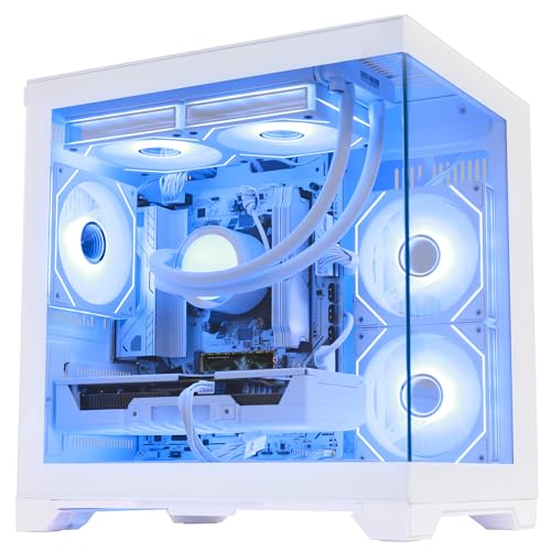 HOENGAGER Gaming PC Desktop, AMD Ryzen 5 9600X, Radeon RX 9060 XT 16GB, 32GB DDR5 6000MHz RAM, 1TB PCIe SSD, 650W PSU, Windows 11, Prebuilt Computer, 240mm AIO & Software Controlled ARGB Fans, White