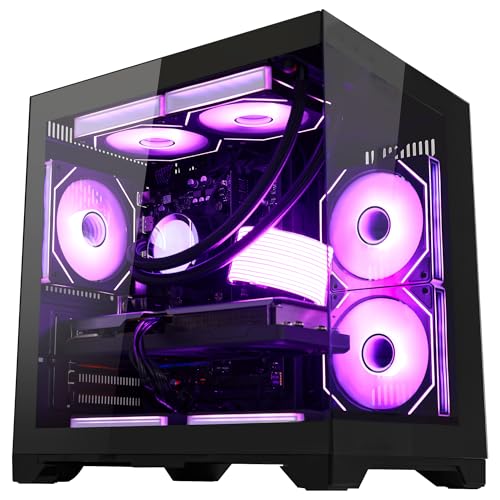 HELLOLAND Black RGB Prebuilt Gaming Desktop PC, AMD Ryzen 7 5700X 3.4GHz, GeForce RTX 5070 12GB, 32GB DDR4 RAM, 1TB PCIe SSD, WiFi & Bluetooth, No Bloatware, ARGB Software, Windows 11 Tower Computer