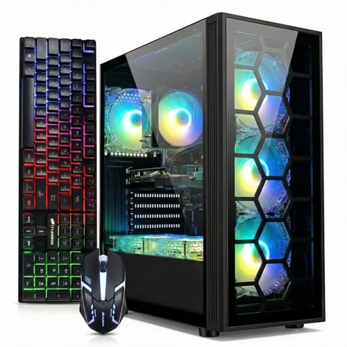 STGAubron Gaming PC Desktop Computer, Intel Core i7 up to 3.9 GHz, GeForce RTX 3050 6G, 16GB RAM, 512G SSD, WiFi 6, BT 5.0, RGB Fan x 6, Windows 11 Home