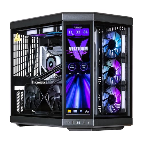 Velztorm LCD Black Praetix Custom Built Y70 Touch Gaming Desktop PC (GeForce RTX 5090 32GB (>4090), Liquid Cooled Intel i9-14900K, 32GB DDR5, 2TB PCIe SSD, 1000W PSU, WiFi 6E, Win11Home)