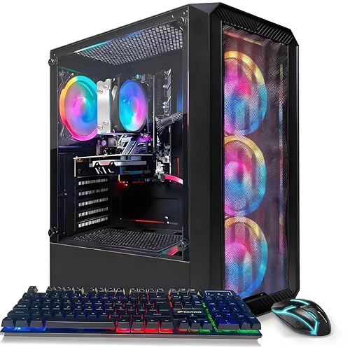STGAubron Gaming PC Computer Desktop, AMD Ryzen 3 3200G 3.6G, Radeon RX 590 8G, 16G DDR4, 512G SSD, WiFi 6, BT 5.0, RGB Fan x4, Windows 11 Home