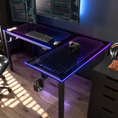 Eureka GTG-L60 Glass LED Gaming Desk (60x40 L-shape)